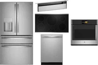 5 Piece Package Includes Refrigerator, Cooktop, Wall Oven, Hood And Dishwasher